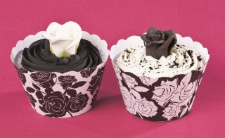 Cupcake krajka čiernobiele ruže 12ks 