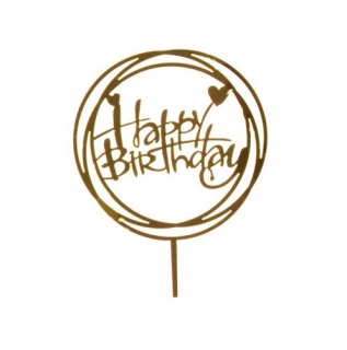 Zápich - kruh Happy Birthday zlatý akryl